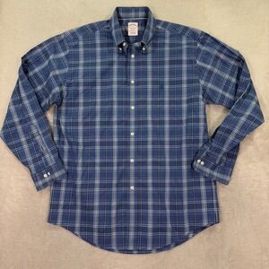 Brooks Brothers Mens Medium Madison Button Down Shirt Blue Plaid Supima Non-Iron